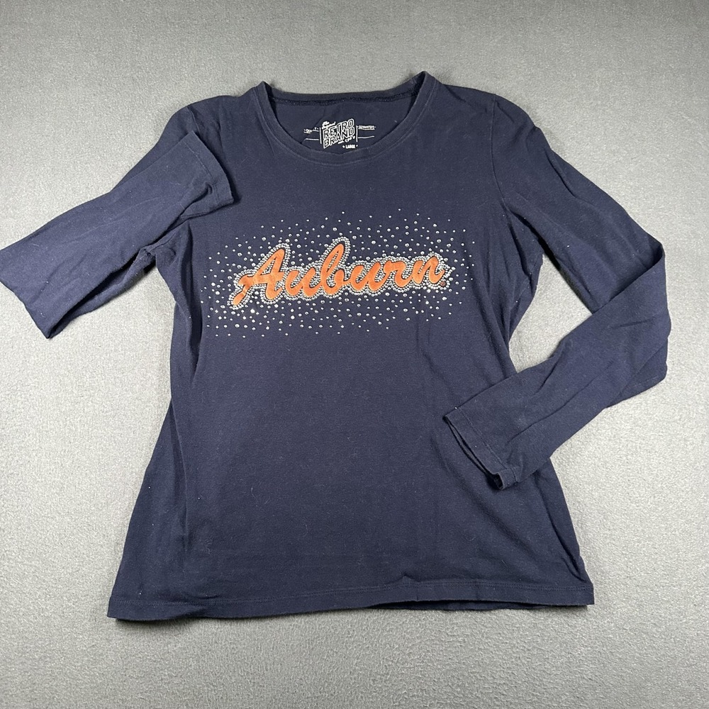 Auburn Shirt Womens Large Retro Brand Long Sleeve Rhinestone Graphic Tee Tigers